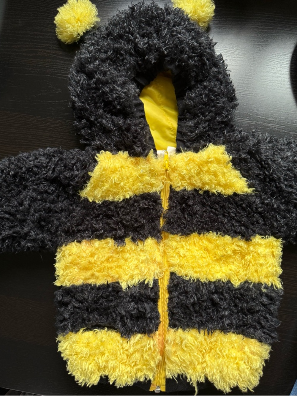 Toddler Bumble Bee Costume Fuzzy Hooded Zip Up Halloween Black Yellow - Picture 5 of 6